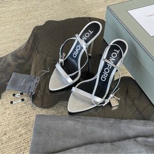 TOM FORD Nappa Leather Padlock 105 Pointy Naked Sandal Size 37